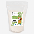 Close-up of organic Sona Moti wheat flour in a traditional Indian kitchen setting, highlighting freshness and authenticity