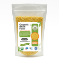 Close-up of organic yellow moong mogar dal grains sourced from Punjab farm, highlighting freshness and quality