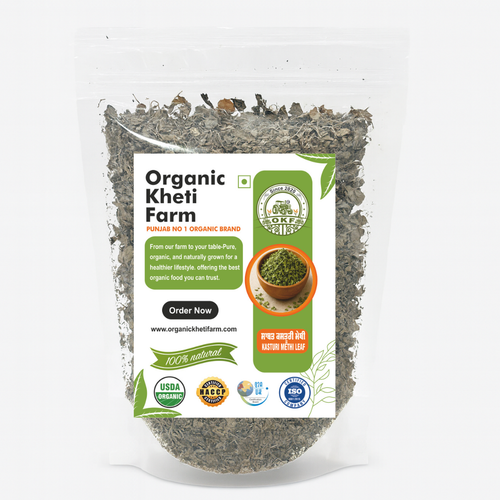 Close-up of organic dried Kasuri Methi leaves from Punjab farm, highlighting natural aroma and texture for healthy cooking.