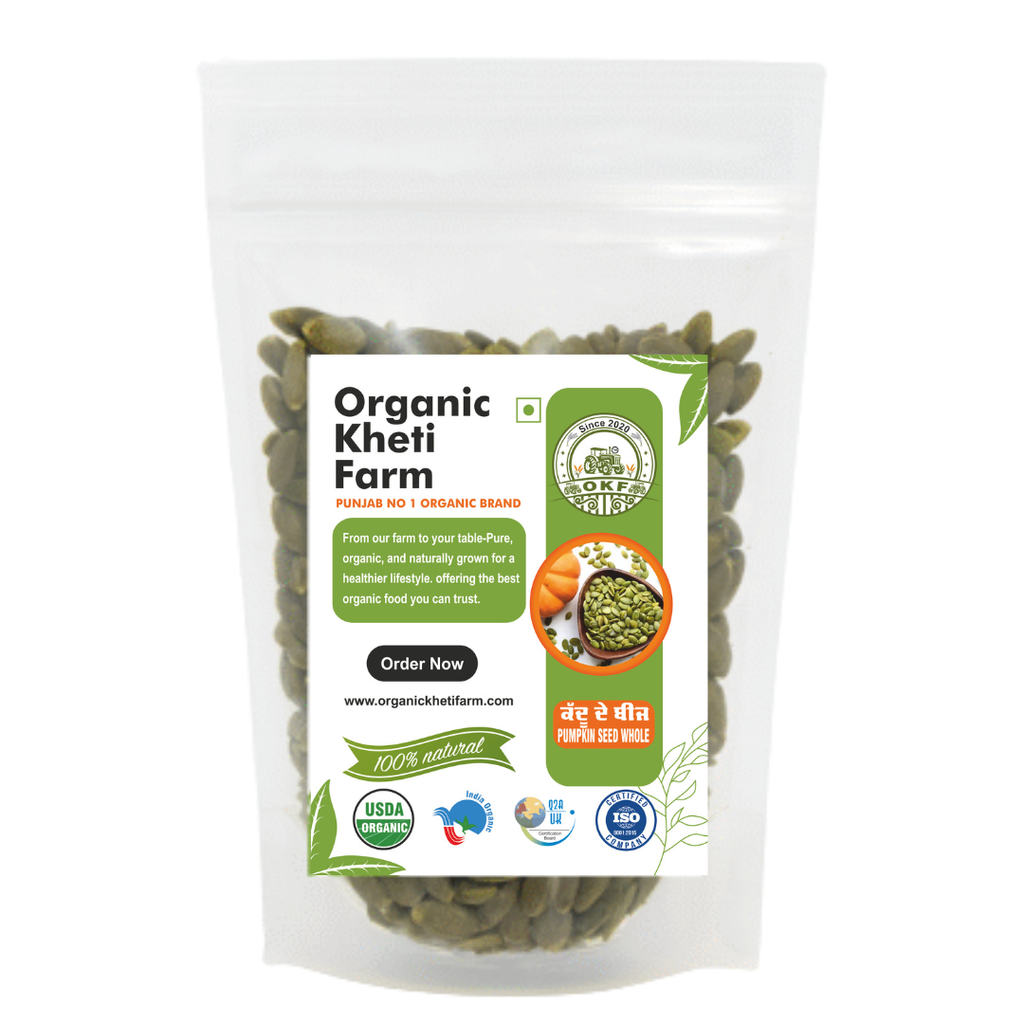 Green organic pumpkin seeds from Punjab farm, raw and natural, for healthy snacking and cooking