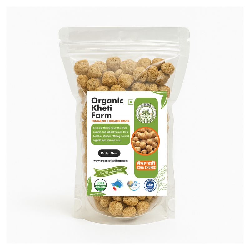 Organic Punjab farm-sourced soya chunks in a bowl