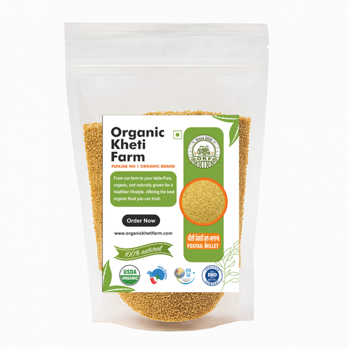 Fresh organic foxtail millet grains from Punjab farm, unpolished and natural, in a rustic bowl for healthy Indian cooking.
