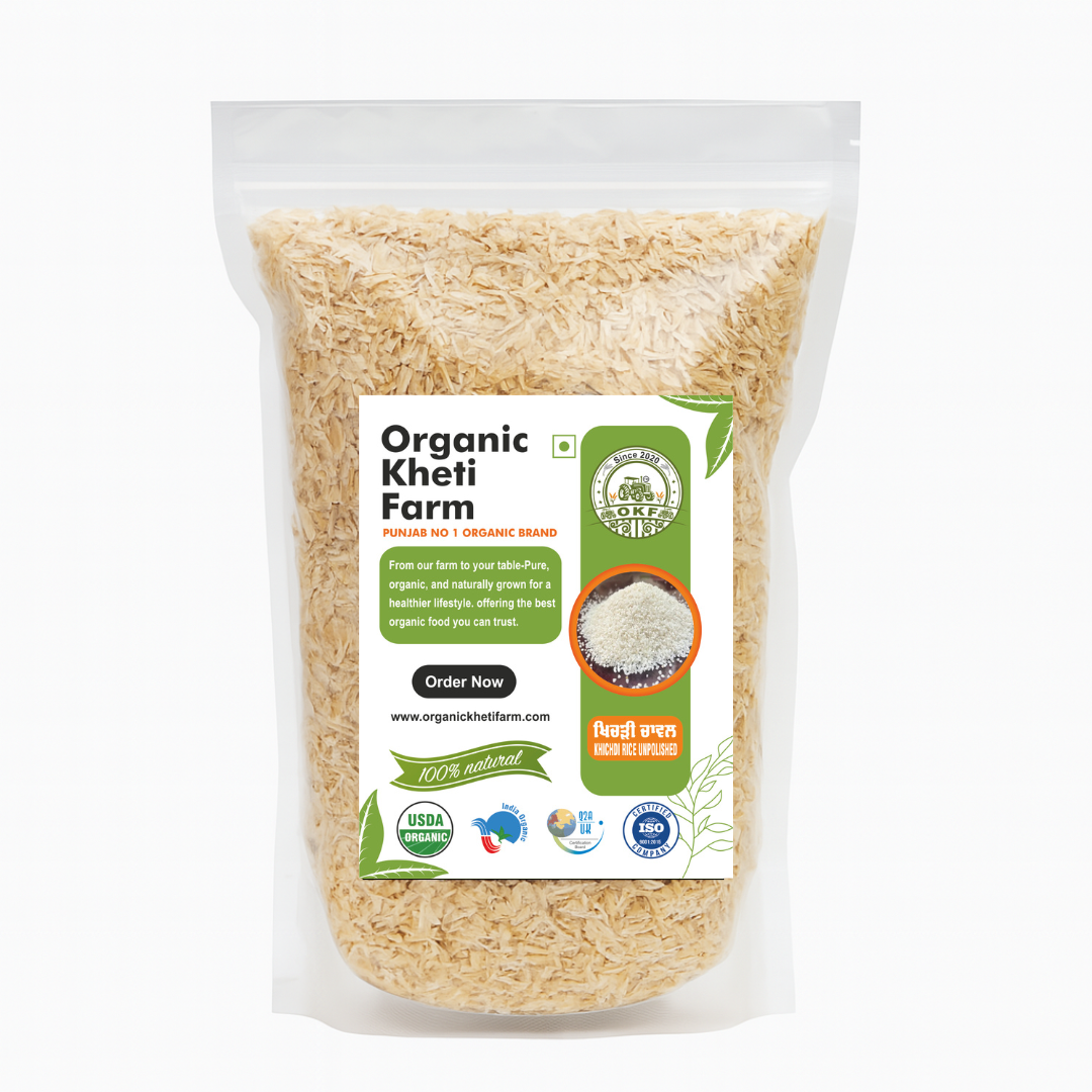 Organic whole khichdi rice from Punjab farm, unpolished, natural, farm-fresh, healthy Indian rice