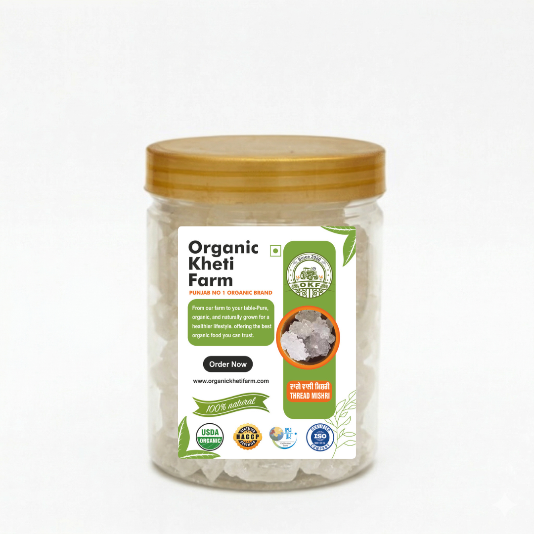 Close-up of organic Punjab farm-sourced crystal rock sugar Mishri in traditional Indian style