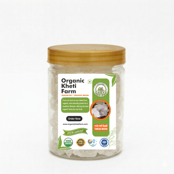 Close-up of organic Punjab farm-sourced crystal rock sugar Mishri in traditional Indian style