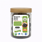 Organic black dates from Punjab, sun-dried, handpicked, and farm-fresh, showcasing their rich, dark color and chewy texture.