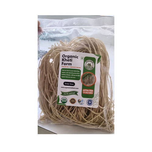 Organic Punjab farm fresh little millet pasta in a transparent package, highlighting natural ingredients and quality