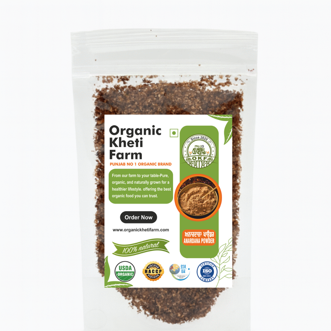 Close-up of organic dried pomegranate seeds ground into tangy Anardana Powder, sourced from Punjab farm for authentic flavor