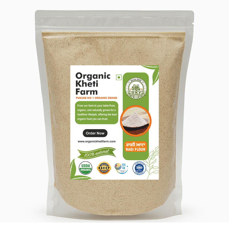 Farm-fresh organic ragi flour in a traditional bowl