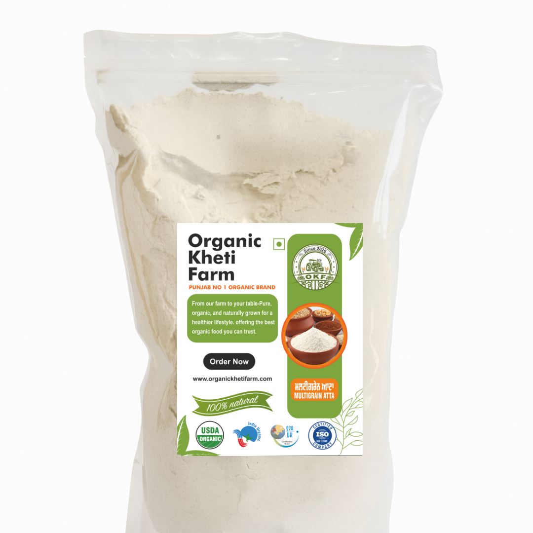 Organic multigrain flour from Punjab farm, stone-ground, natural, healthy, farm-fresh product image for SEO