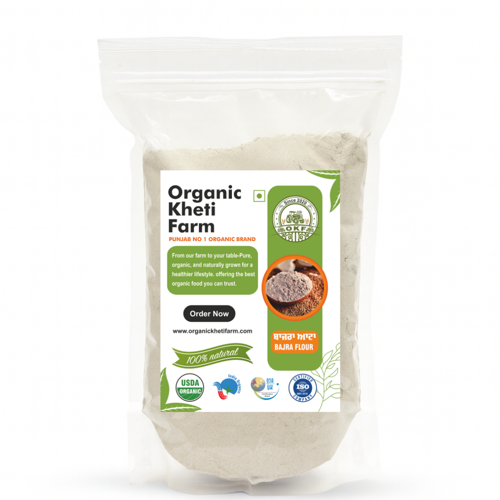Organic Bajra Flour from Punjab farm, stone-ground, natural, gluten-free, healthy pearl millet flour for Indian cooking