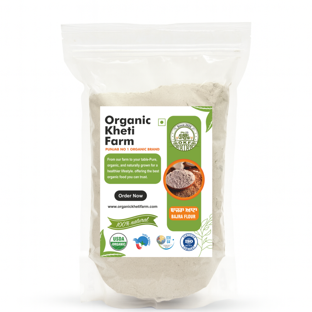 Organic Bajra Flour from Punjab farm, stone-ground, natural, gluten-free, healthy pearl millet flour for Indian cooking