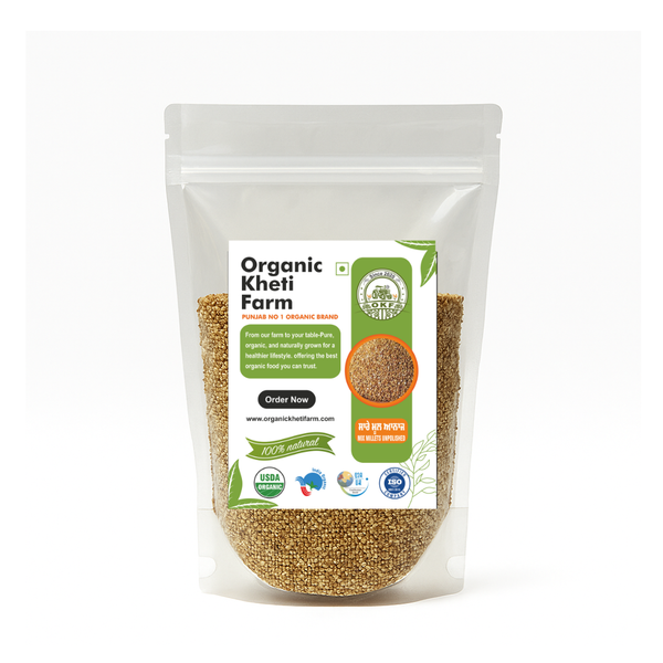 Close-up of organic unpolished millet seeds from Punjab farm, showcasing natural grains for healthy cooking