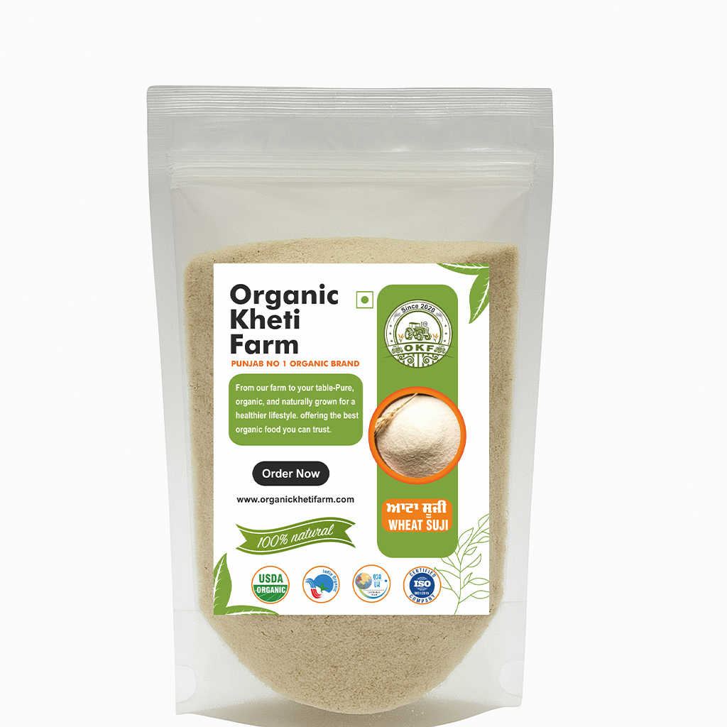 Close-up of organic Punjab farm fresh suji (semolina) in a bowl, highlighting its natural texture and purity